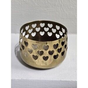 Vintage Brass Hearts Cottagecore Votive Round Tea Light Candle Holder Globe